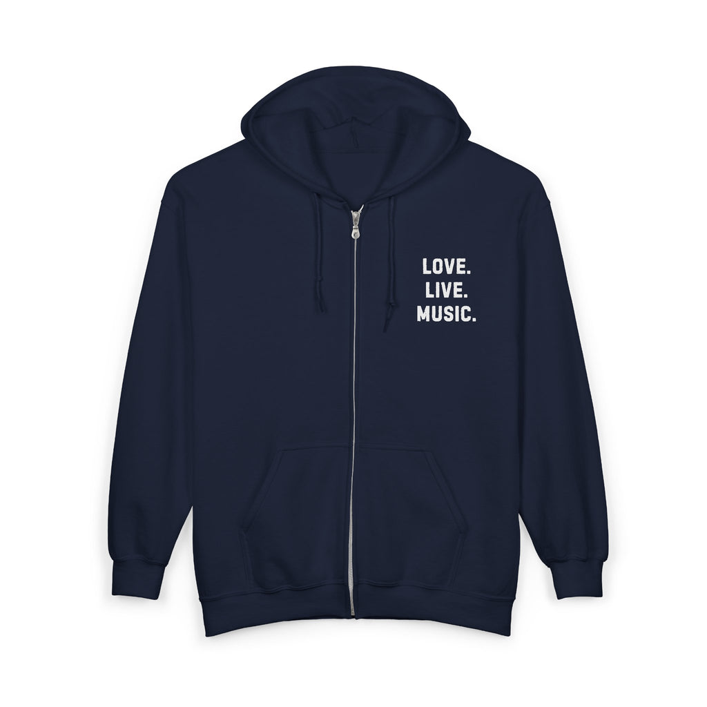 Love. Live. Music. Zip Hoodie – Music Lover Black Full-Zip Sweatshirt