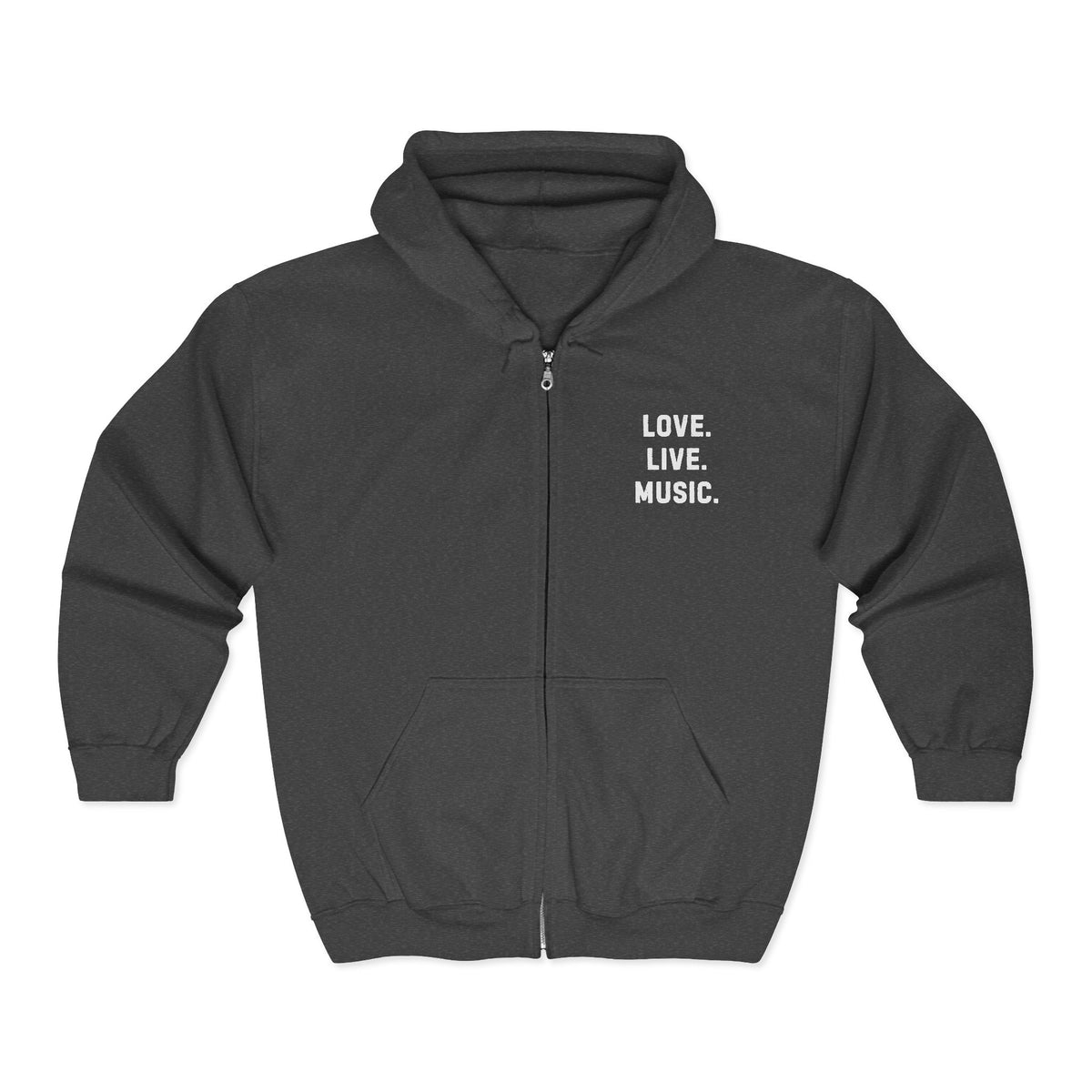 Love. Live. Music. Zip Hoodie – Music Lover Black Full-Zip Sweatshirt