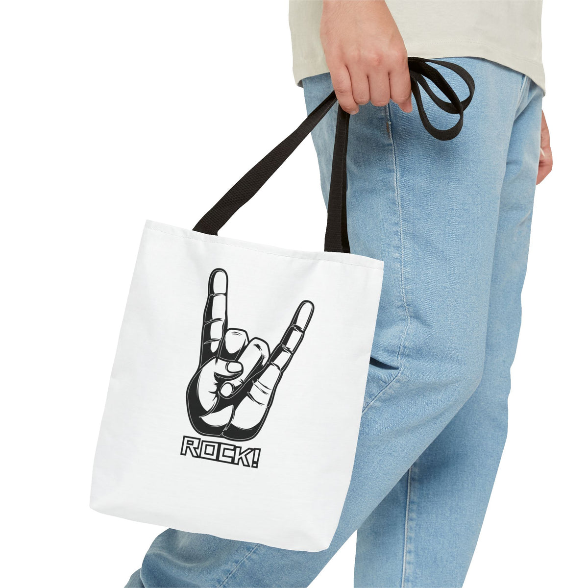 Rock Hand Tote Bag — 'Rock!' Concert Beach Bag for Music Lovers