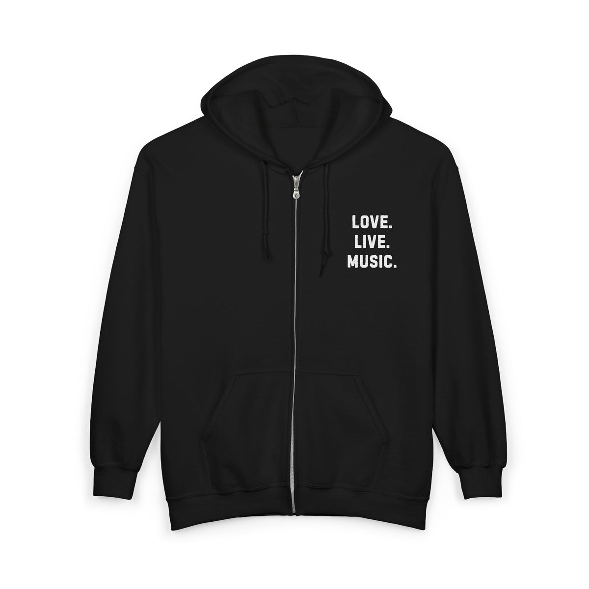Love. Live. Music. Zip Hoodie – Music Lover Black Full-Zip Sweatshirt