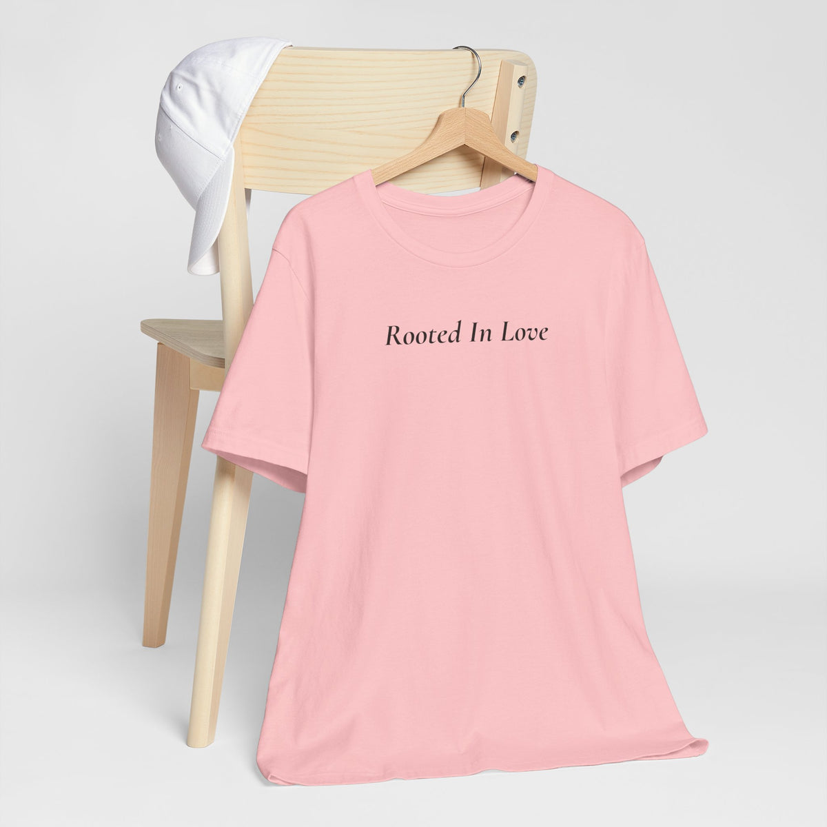 Rooted In Love Tee — Simple Script White T-Shirt