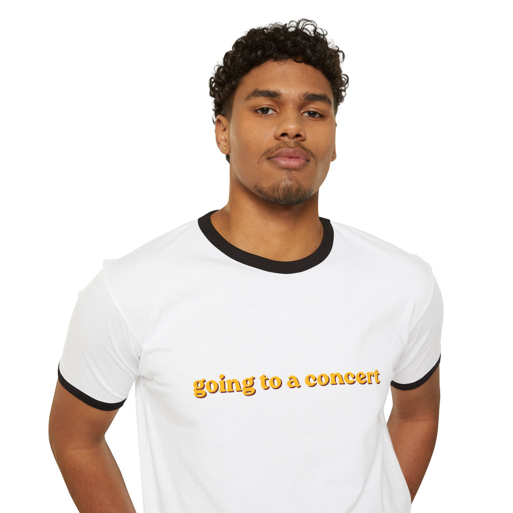 Going to a Concert Ringer Tee — Retro Yellow Text Concert T‑Shirt