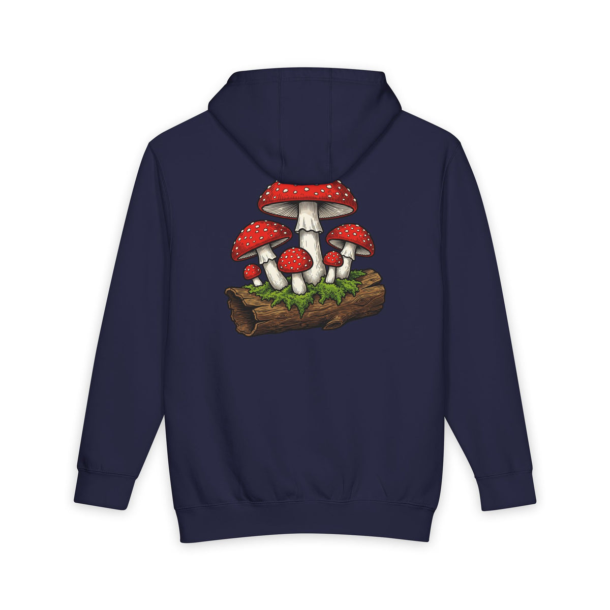 Mushroom Graphic Hoodie — Red Toadstool Log Illustration