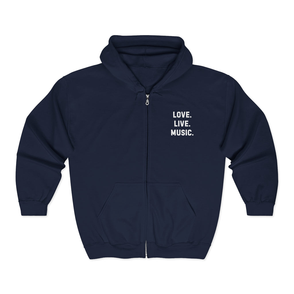 Love. Live. Music. Zip Hoodie – Music Lover Black Full-Zip Sweatshirt