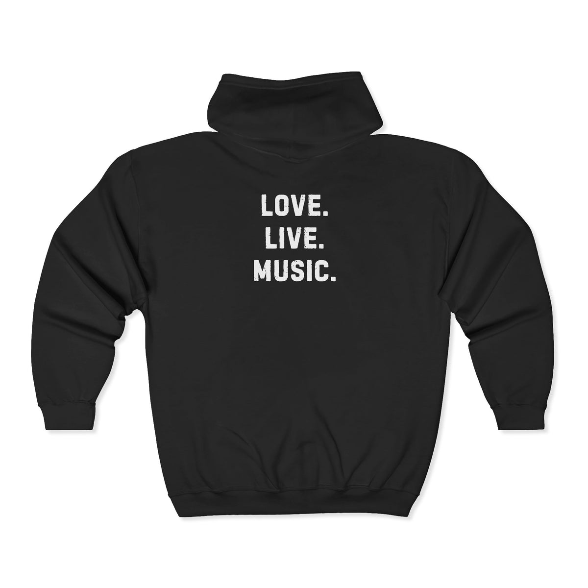 Love. Live. Music. Zip Hoodie – Music Lover Black Full-Zip Sweatshirt