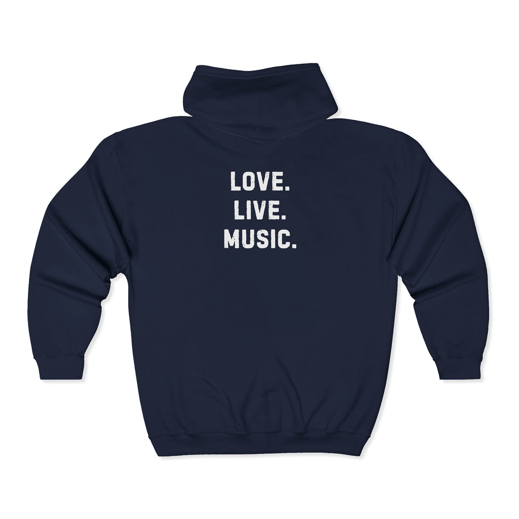 Love. Live. Music. Zip Hoodie – Music Lover Black Full-Zip Sweatshirt