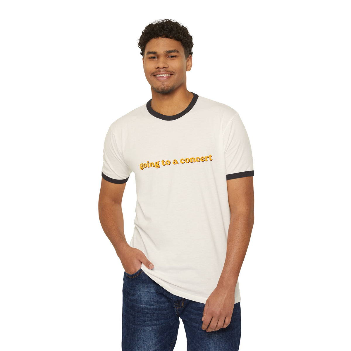 Going to a Concert Ringer Tee — Retro Yellow Text Concert T‑Shirt