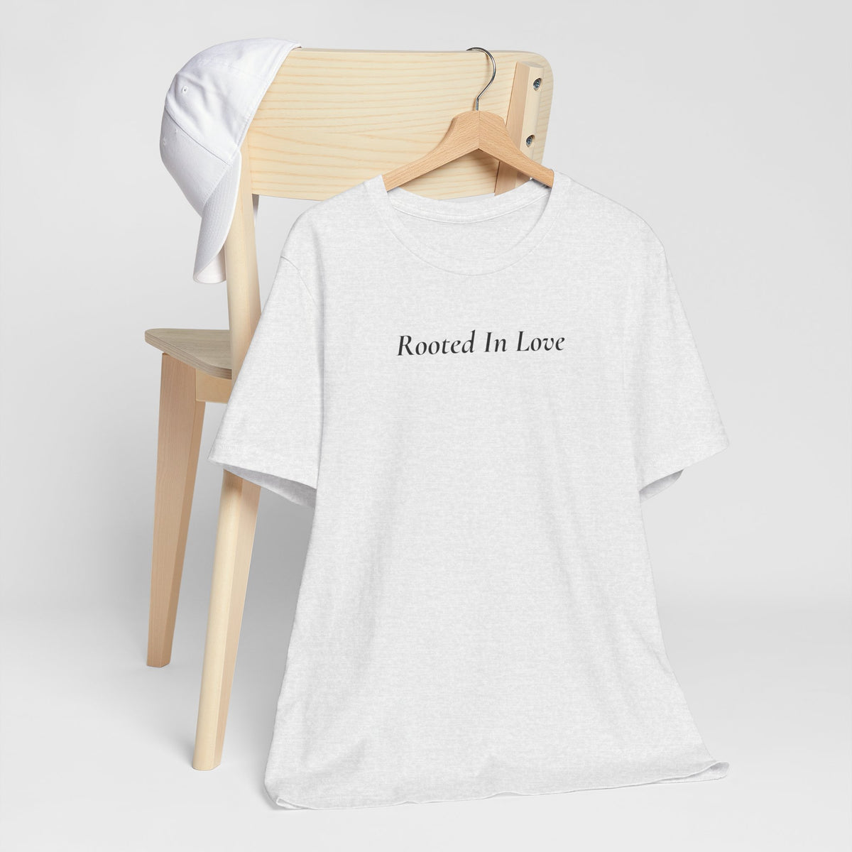 Rooted In Love Tee — Simple Script White T-Shirt