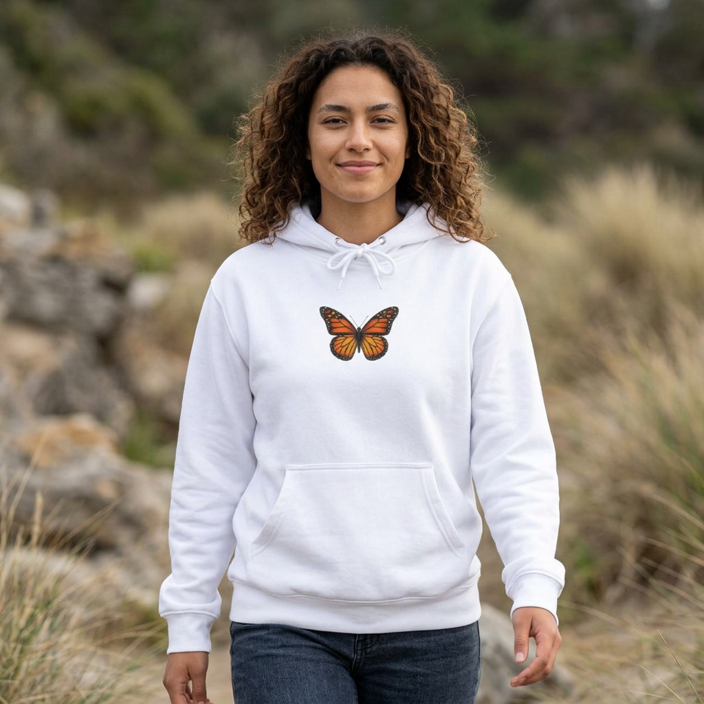Monarch Butterfly Hoodie — Minimal Floral Butterfly Graphic Pullover