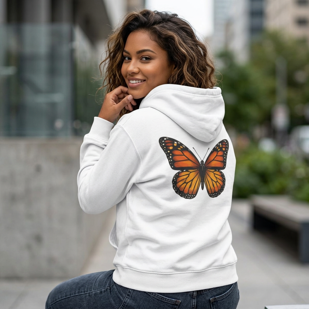 Monarch Butterfly Hoodie — Minimal Floral Butterfly Graphic Pullover