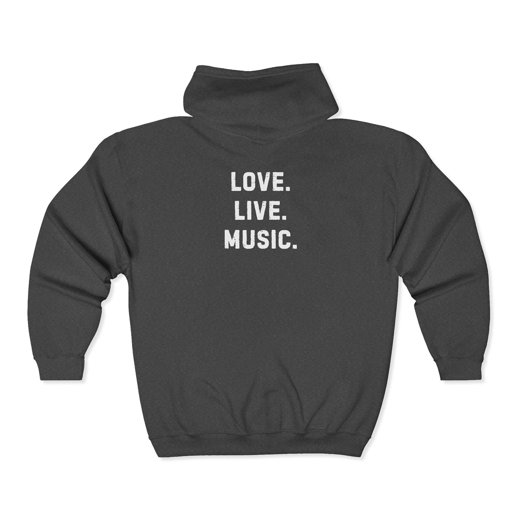 Love. Live. Music. Zip Hoodie – Music Lover Black Full-Zip Sweatshirt