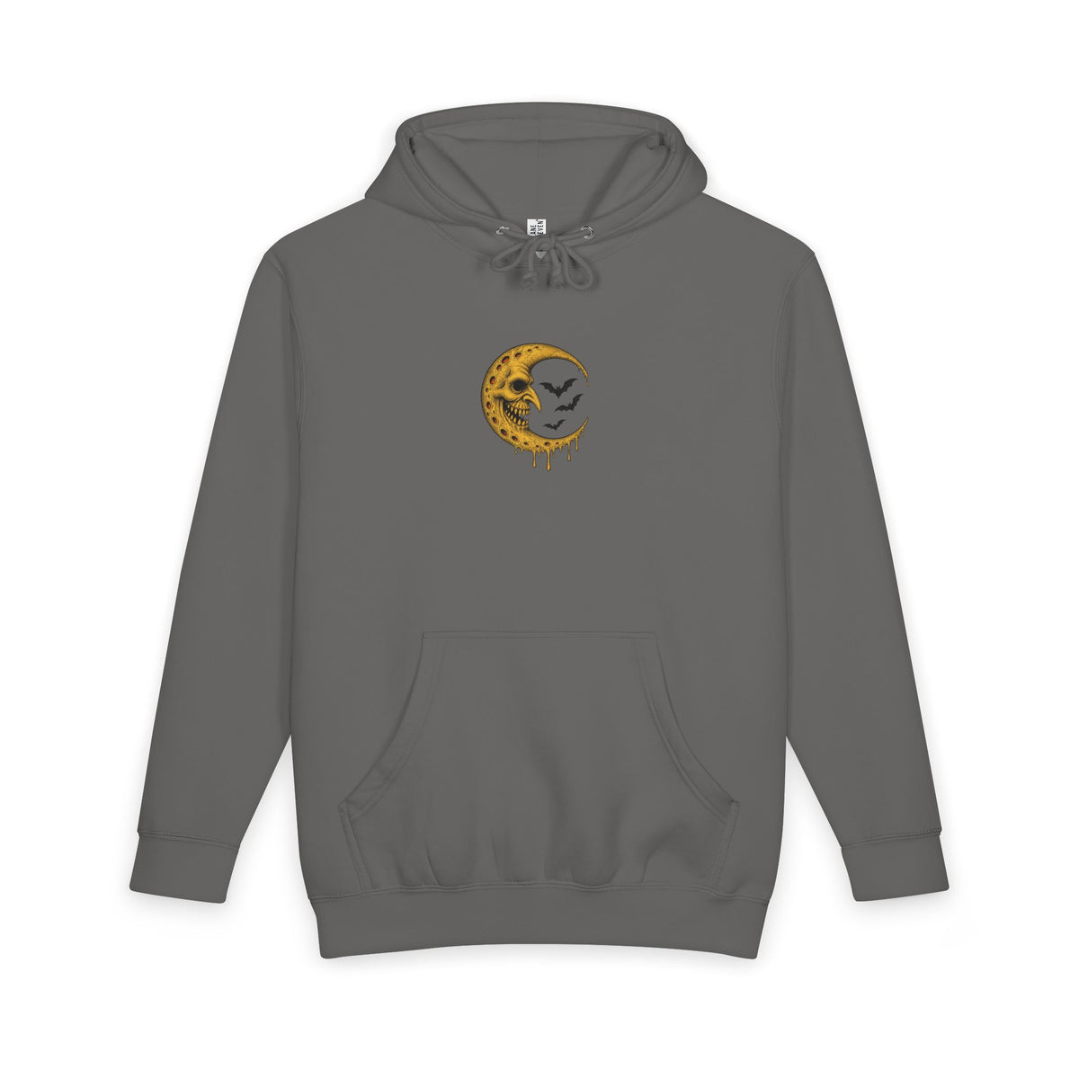 Crescent Skull Moon Hoodie — Dripping Gold Moon with Bats