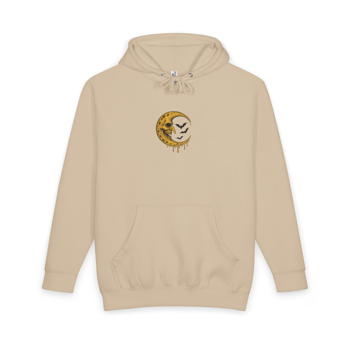 Crescent Skull Moon Hoodie — Dripping Gold Moon with Bats