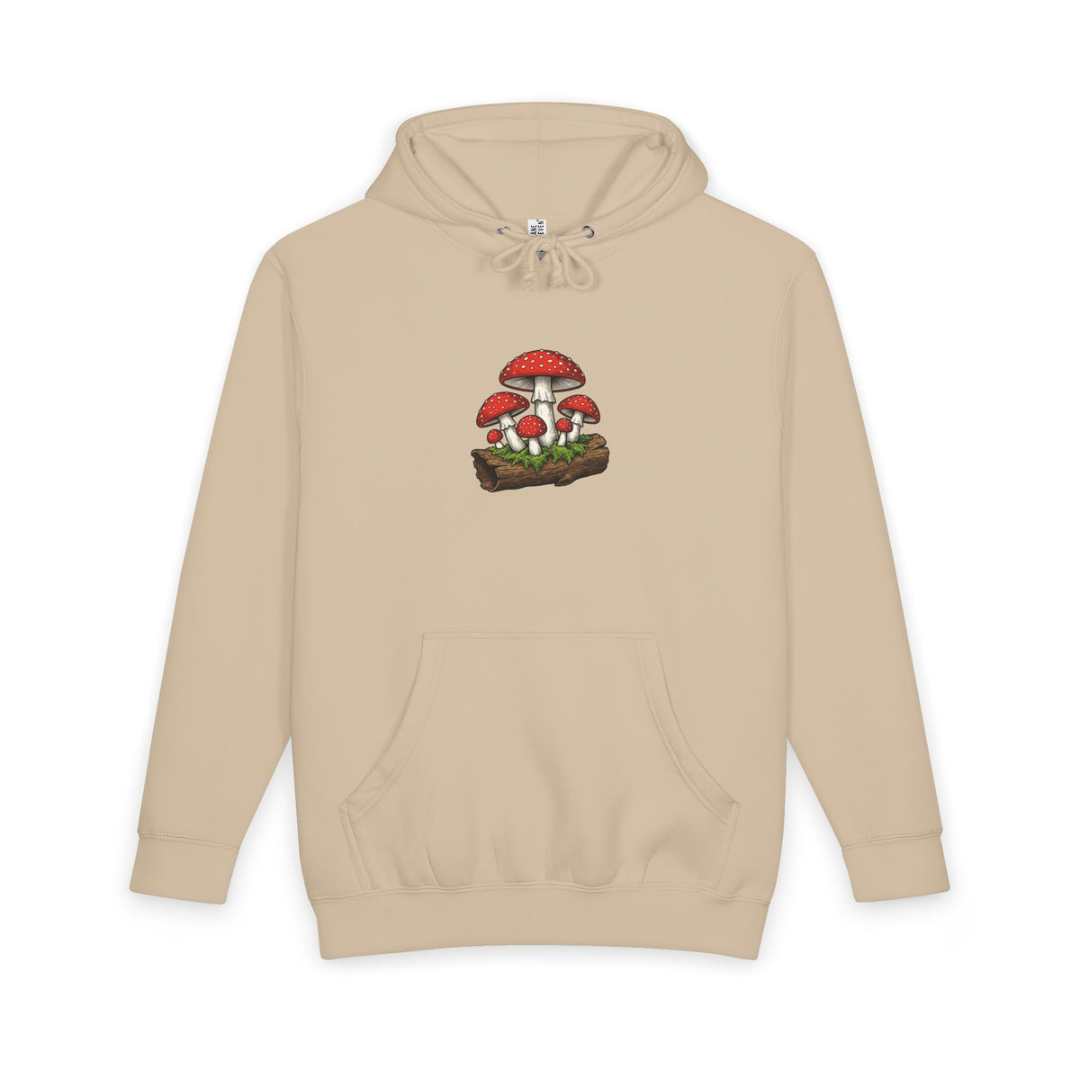 Mushroom Graphic Hoodie — Red Toadstool Log Illustration