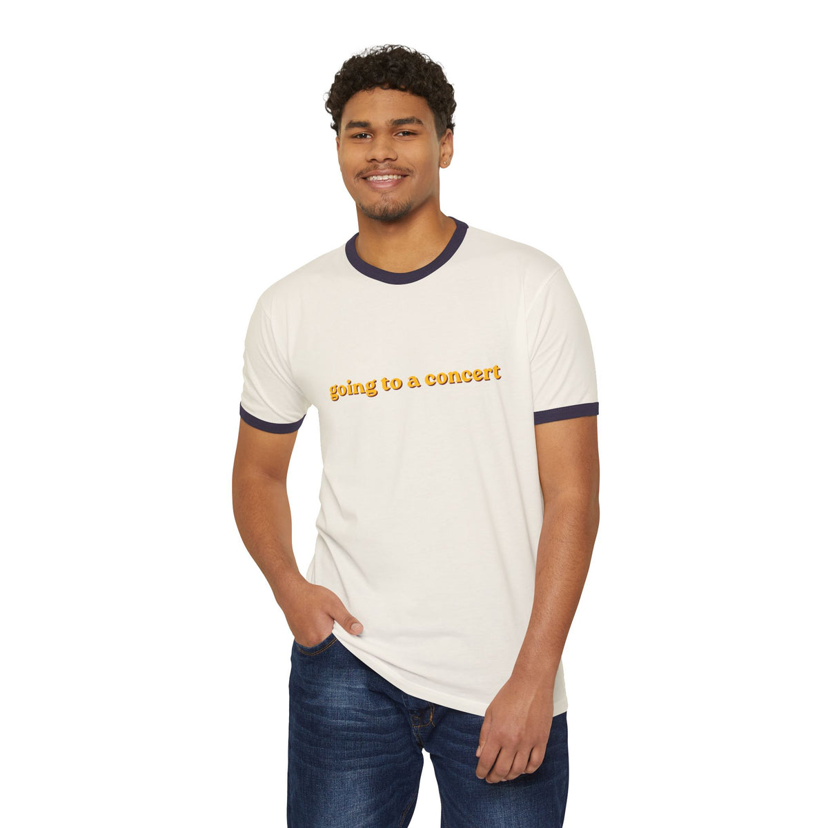 Going to a Concert Ringer Tee — Retro Yellow Text Concert T‑Shirt