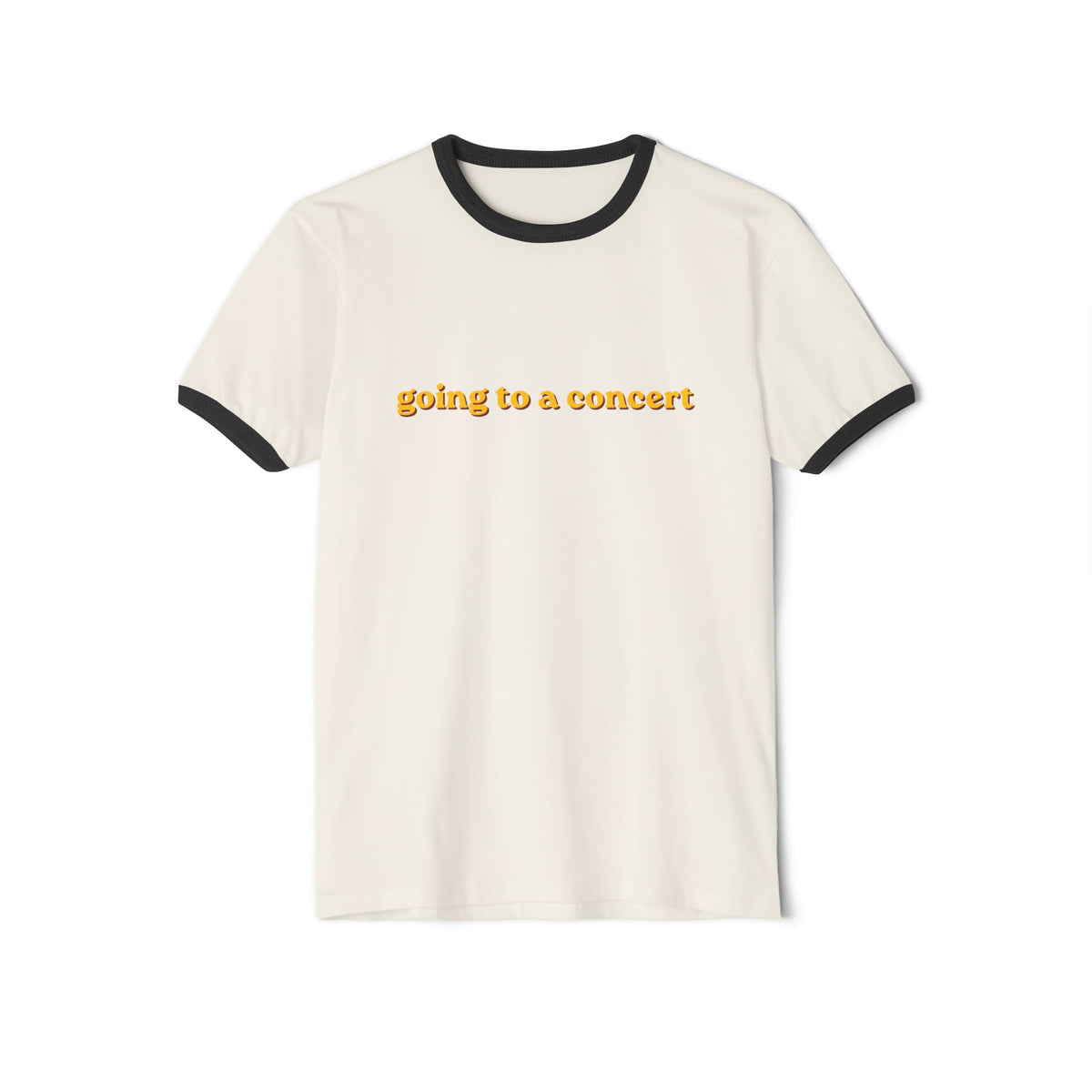 Going to a Concert Ringer Tee — Retro Yellow Text Concert T‑Shirt