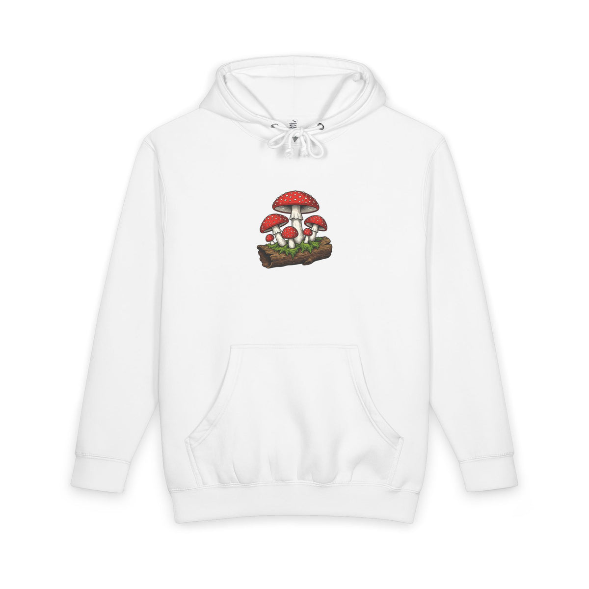 Mushroom Graphic Hoodie — Red Toadstool Log Illustration