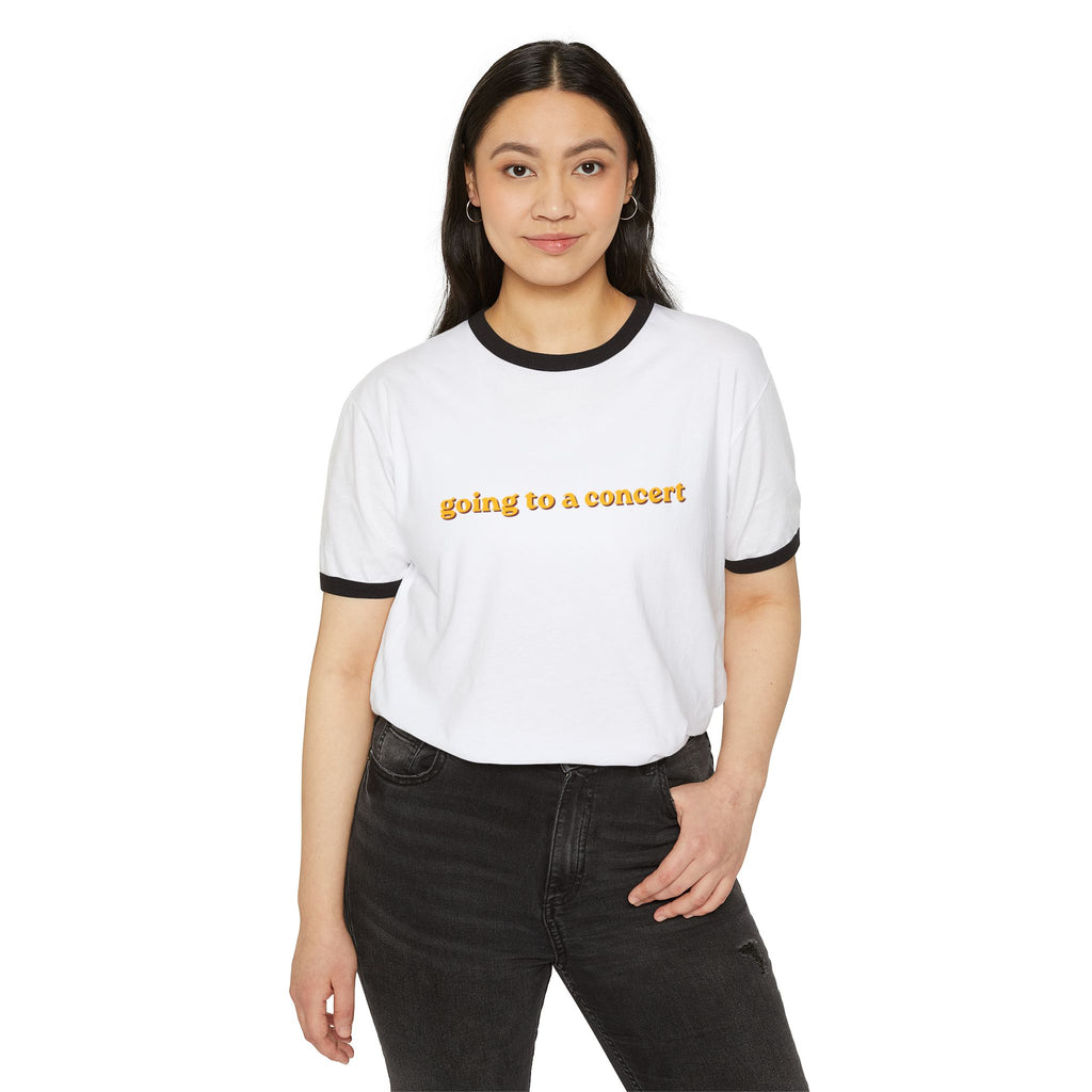 Going to a Concert Ringer Tee — Retro Yellow Text Concert T‑Shirt