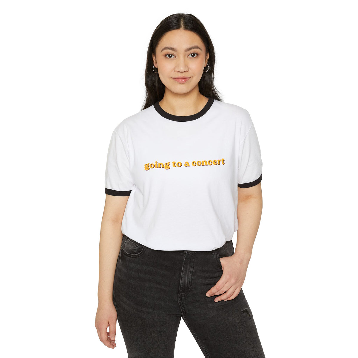 Going to a Concert Ringer Tee — Retro Yellow Text Concert T‑Shirt