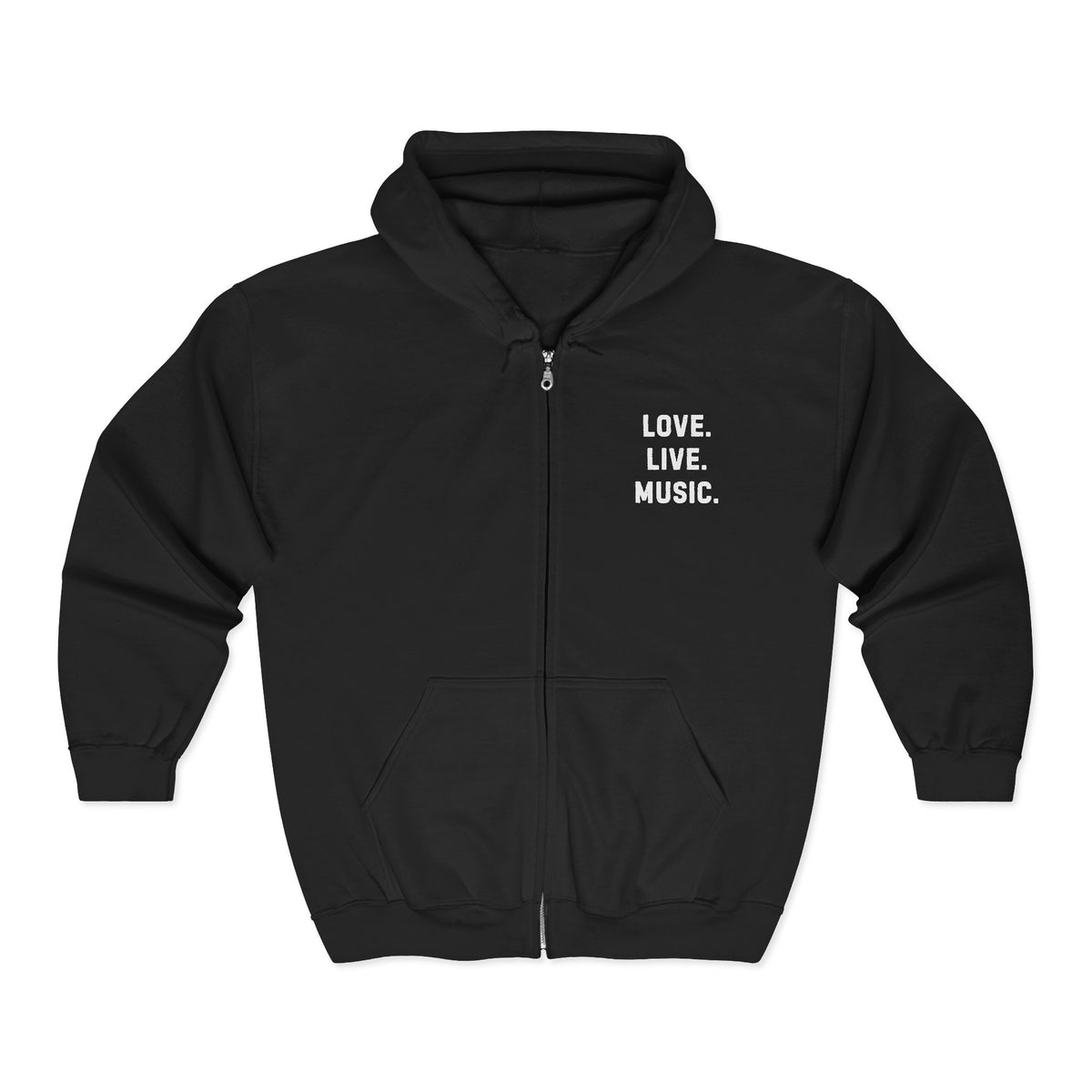 Love. Live. Music. Zip Hoodie – Music Lover Black Full-Zip Sweatshirt
