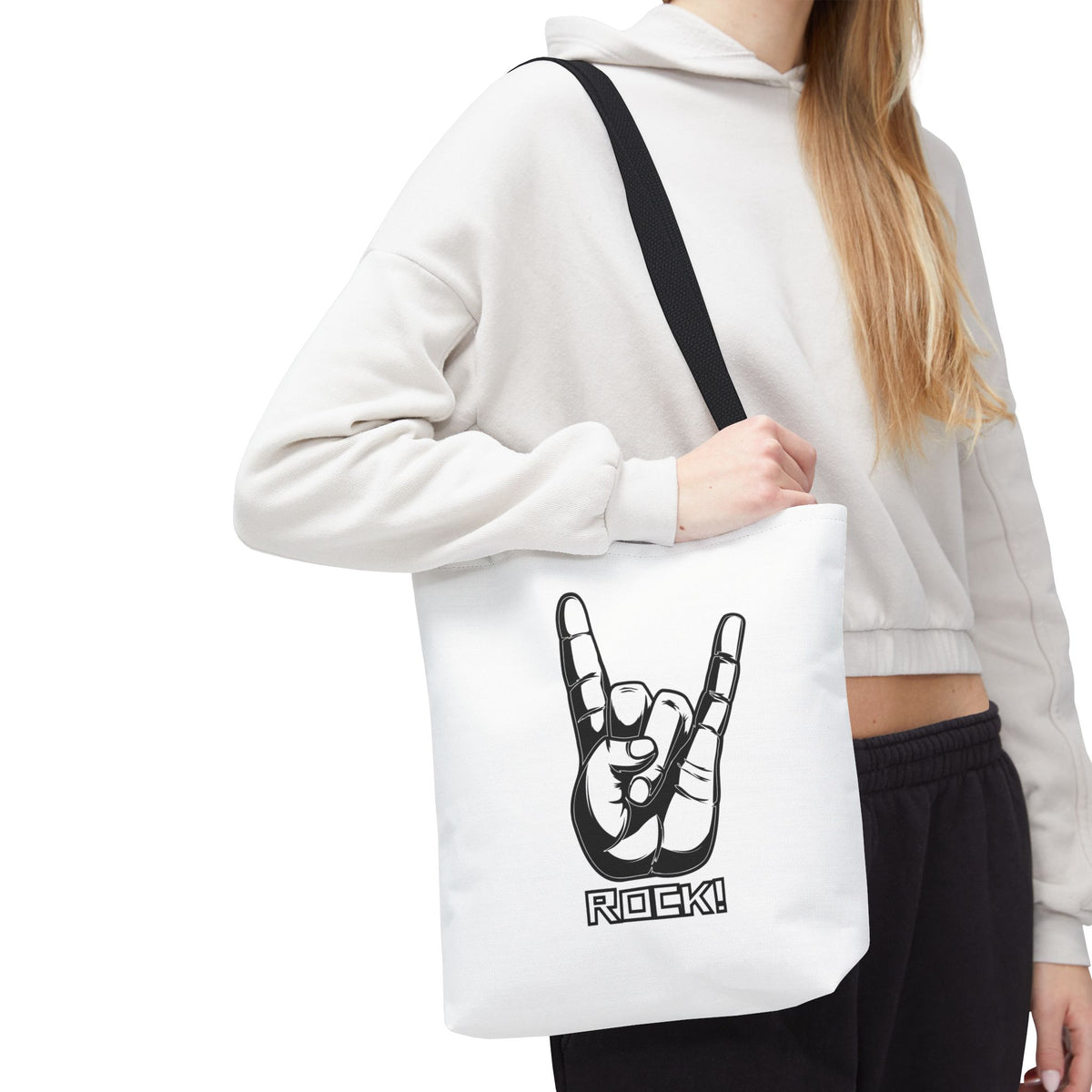 Rock Hand Tote Bag — 'Rock!' Concert Beach Bag for Music Lovers