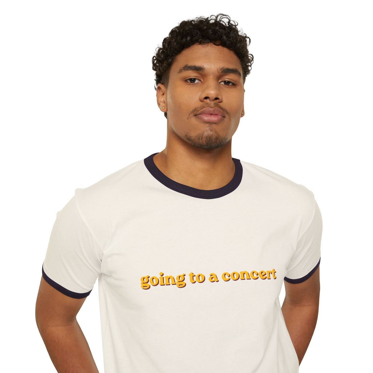 Going to a Concert Ringer Tee — Retro Yellow Text Concert T‑Shirt