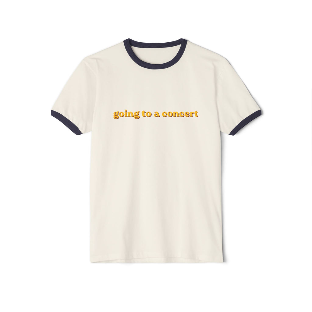 Going to a Concert Ringer Tee — Retro Yellow Text Concert T‑Shirt