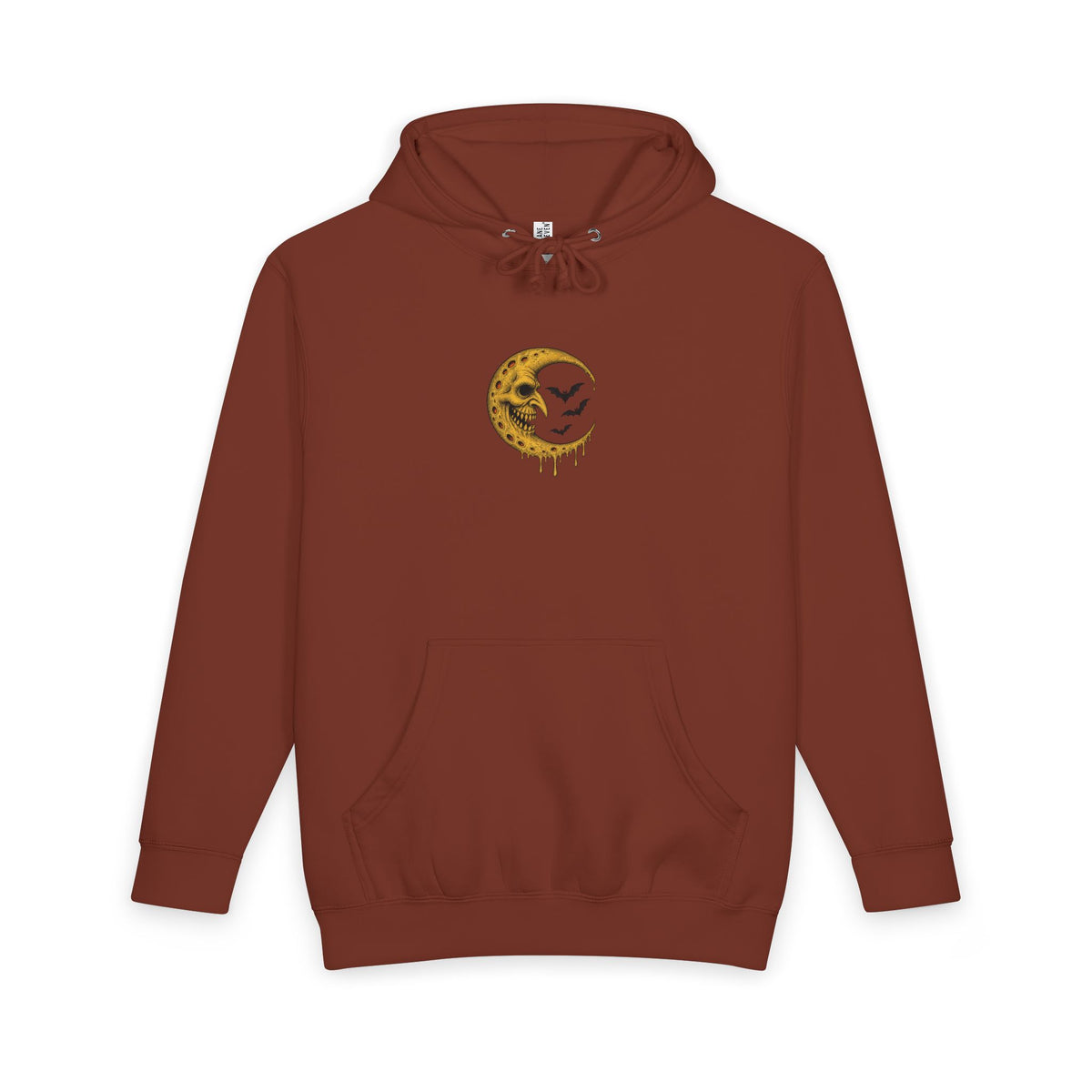 Crescent Skull Moon Hoodie — Dripping Gold Moon with Bats