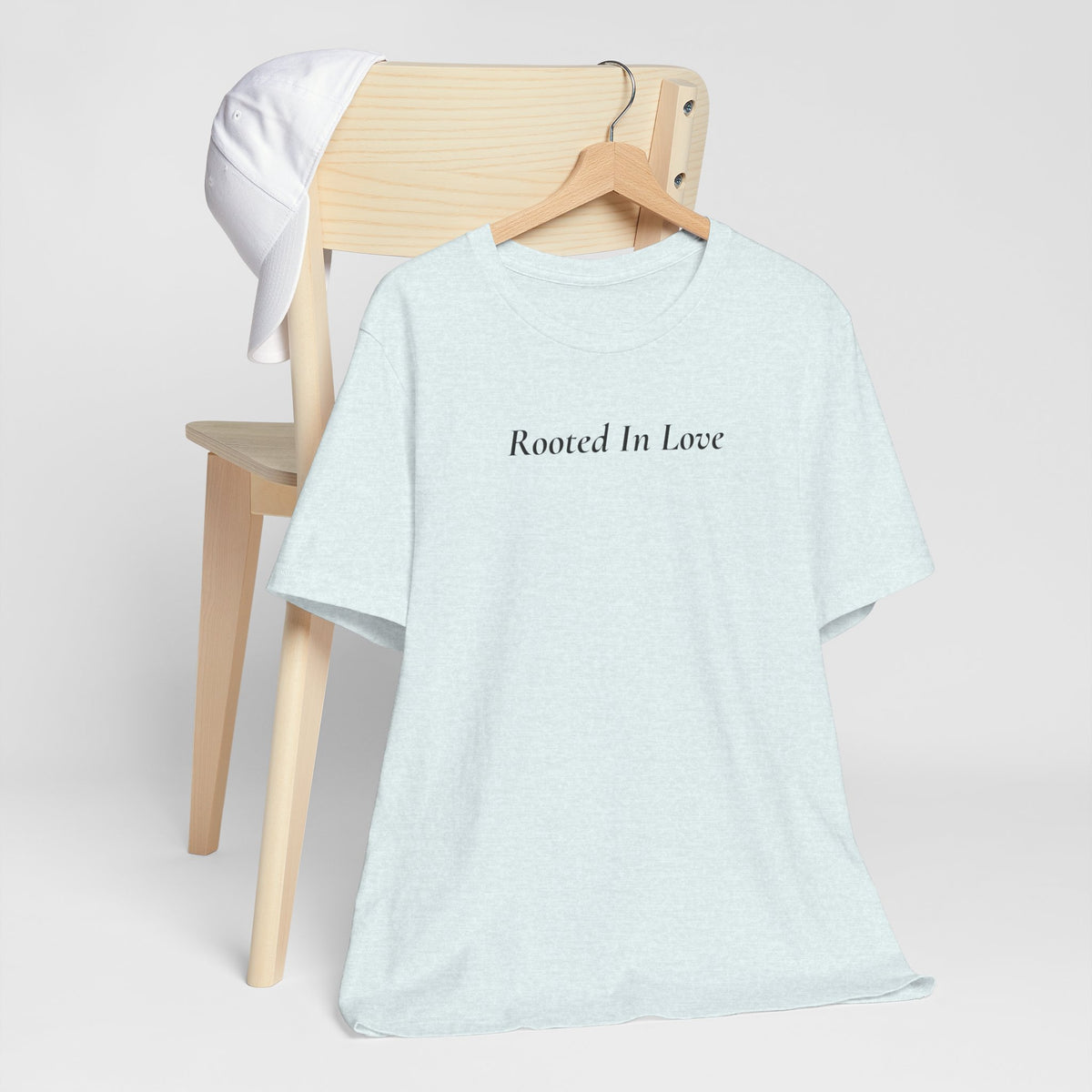 Rooted In Love Tee — Simple Script White T-Shirt