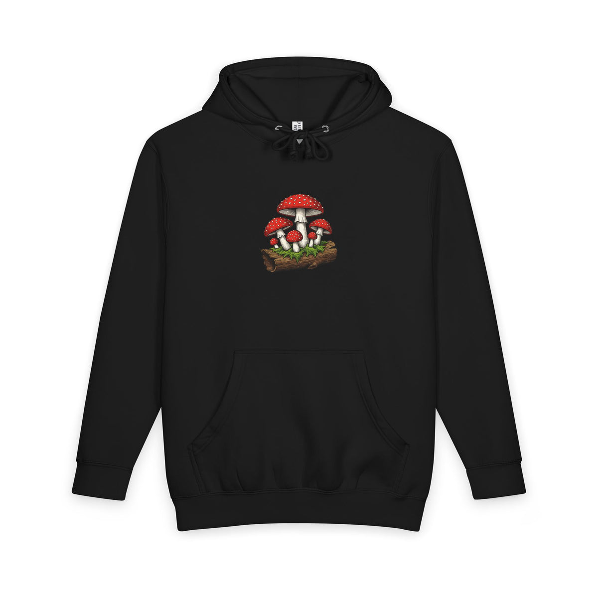 Mushroom Graphic Hoodie — Red Toadstool Log Illustration