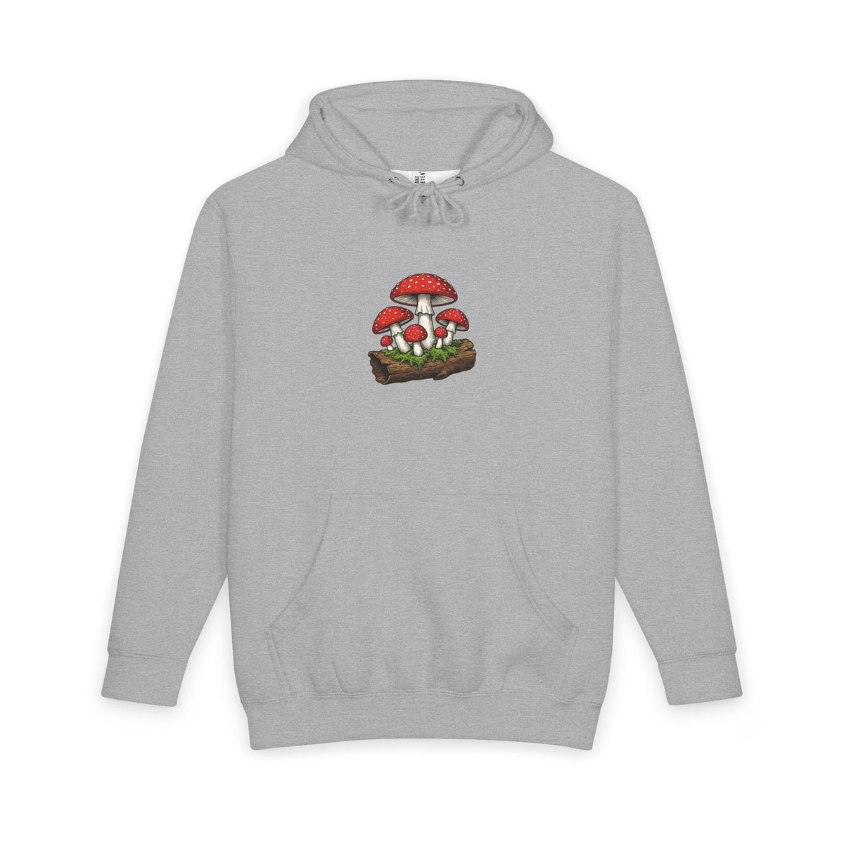 Mushroom Graphic Hoodie — Red Toadstool Log Illustration