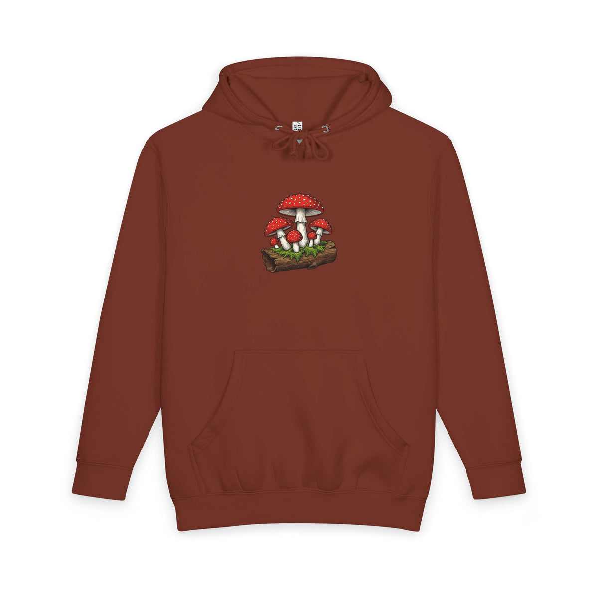 Mushroom Graphic Hoodie — Red Toadstool Log Illustration