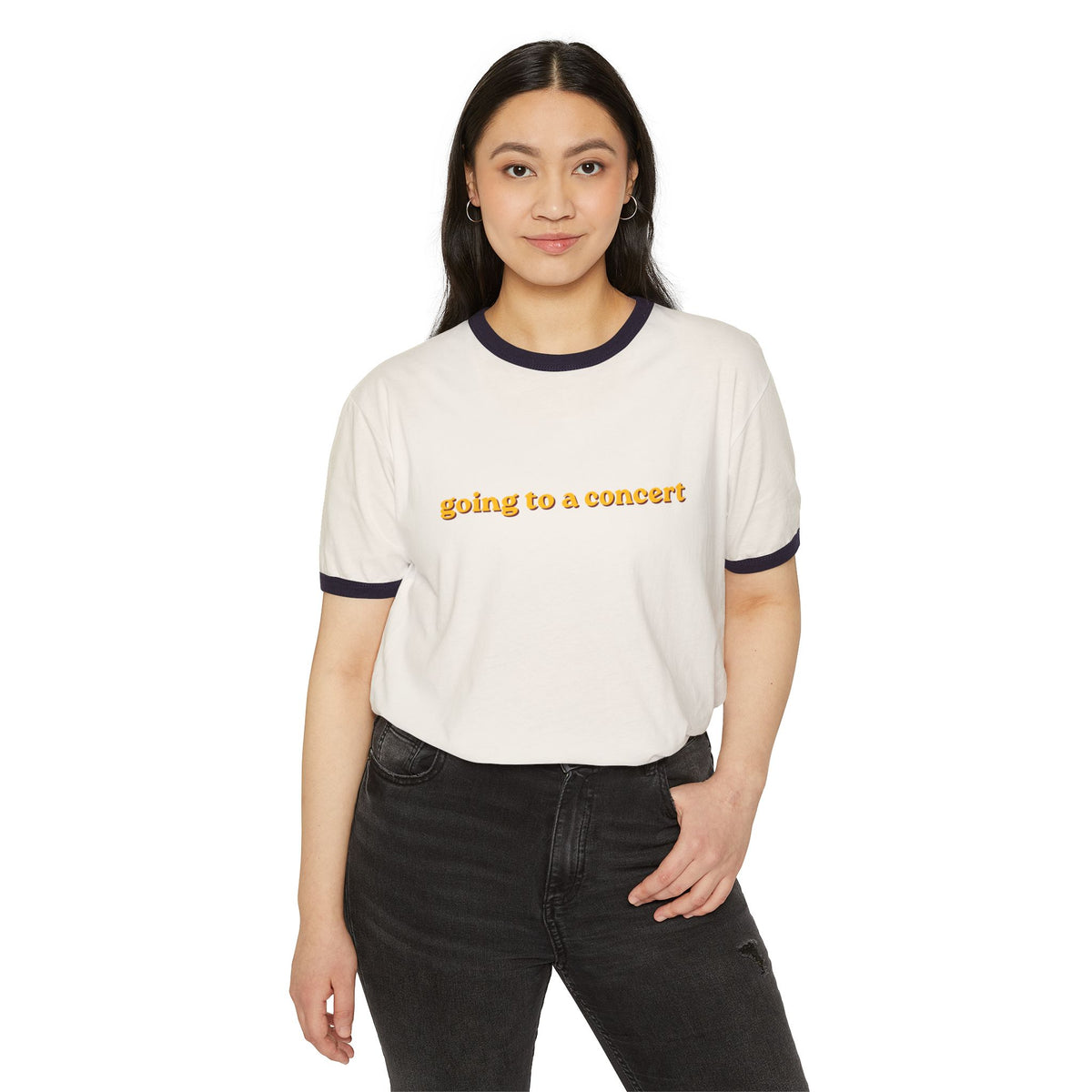 Going to a Concert Ringer Tee — Retro Yellow Text Concert T‑Shirt